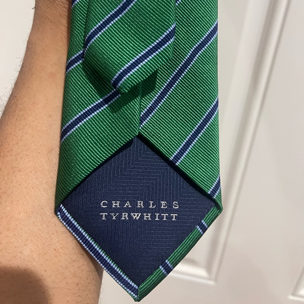 Charles Tyrwhitt Green and Navy Striped Men's Tie Sz OS